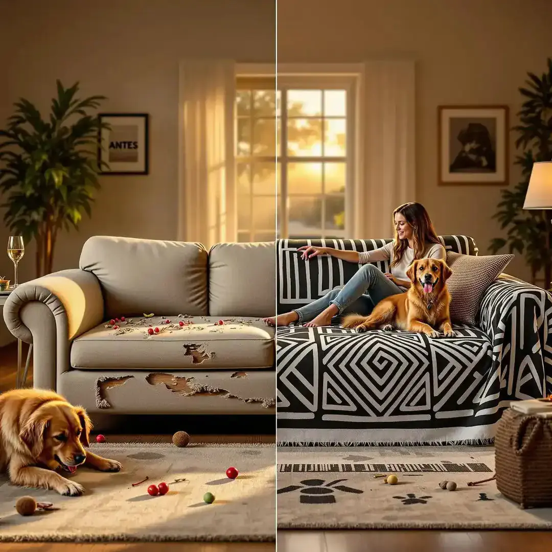 Sofá danificado sem proteção